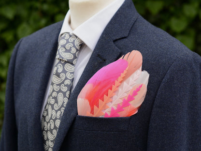 Ombre Magenta, Coral and Blush Pink Feather Pocket Square No.275 | Suit Accessory | Feather Neck Tie | Grooms Outfit | Groomsmen | Wedding