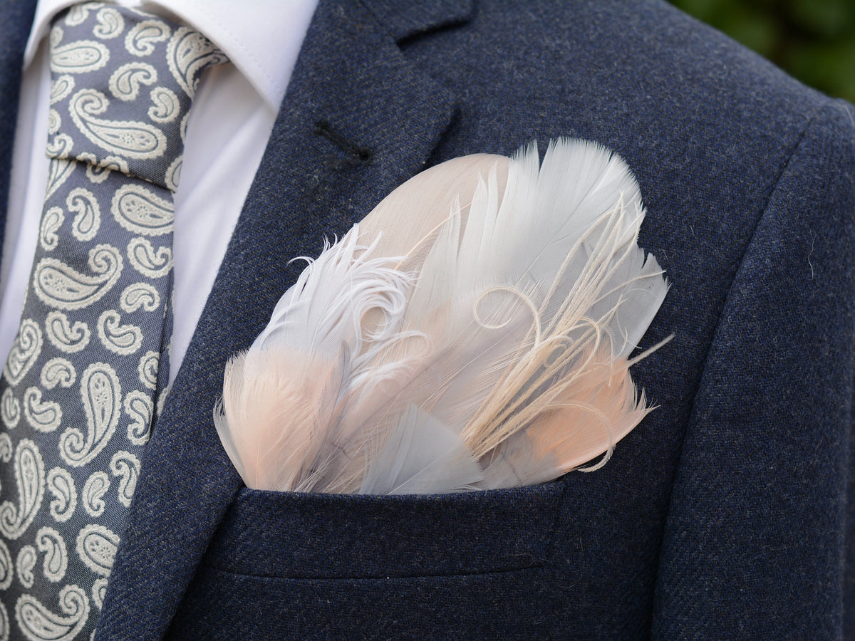 Ombre Ombre Grey and Blush Pink Feather Pocket Square No.270 | Suit Accessory | Feather Neck Tie | Grooms Outfit | Groomsmen Gift | Wedding