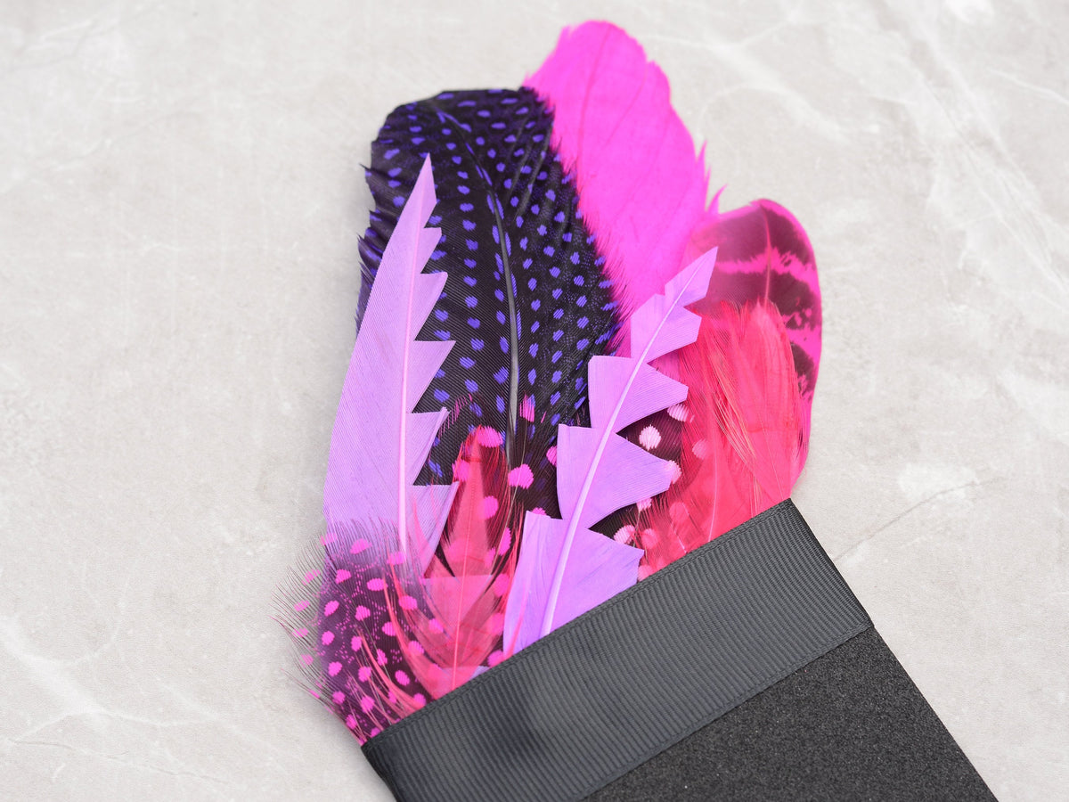 Purple and Pink Spotted Feather Pocket Square No.267 | Suit Accessory | Feather Neck Tie | Grooms Outfit | Groomsmen Gift | Wedding