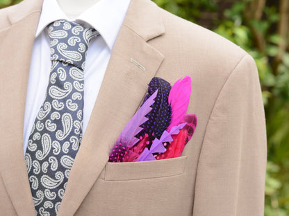 Purple and Pink Spotted Feather Pocket Square No.267 | Suit Accessory | Feather Neck Tie | Grooms Outfit | Groomsmen Gift | Wedding