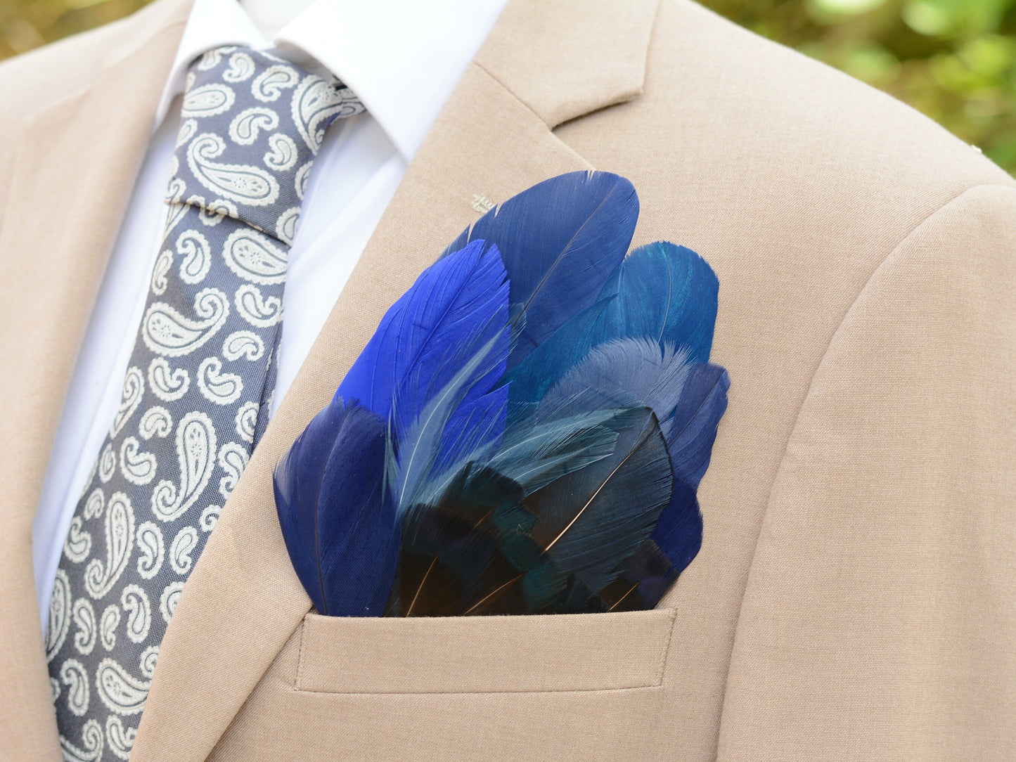 Shades of Navy Blue Feather Pocket Square No.268 | Suit Accessory | Feather Neck Tie | Grooms Outfit | Groomsmen Gift | Wedding