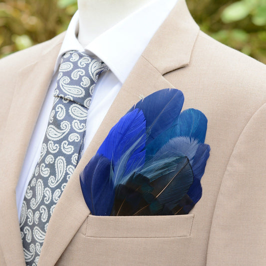 Shades of Navy Blue Feather Pocket Square No.268 | Suit Accessory | Feather Neck Tie | Grooms Outfit | Groomsmen Gift | Wedding