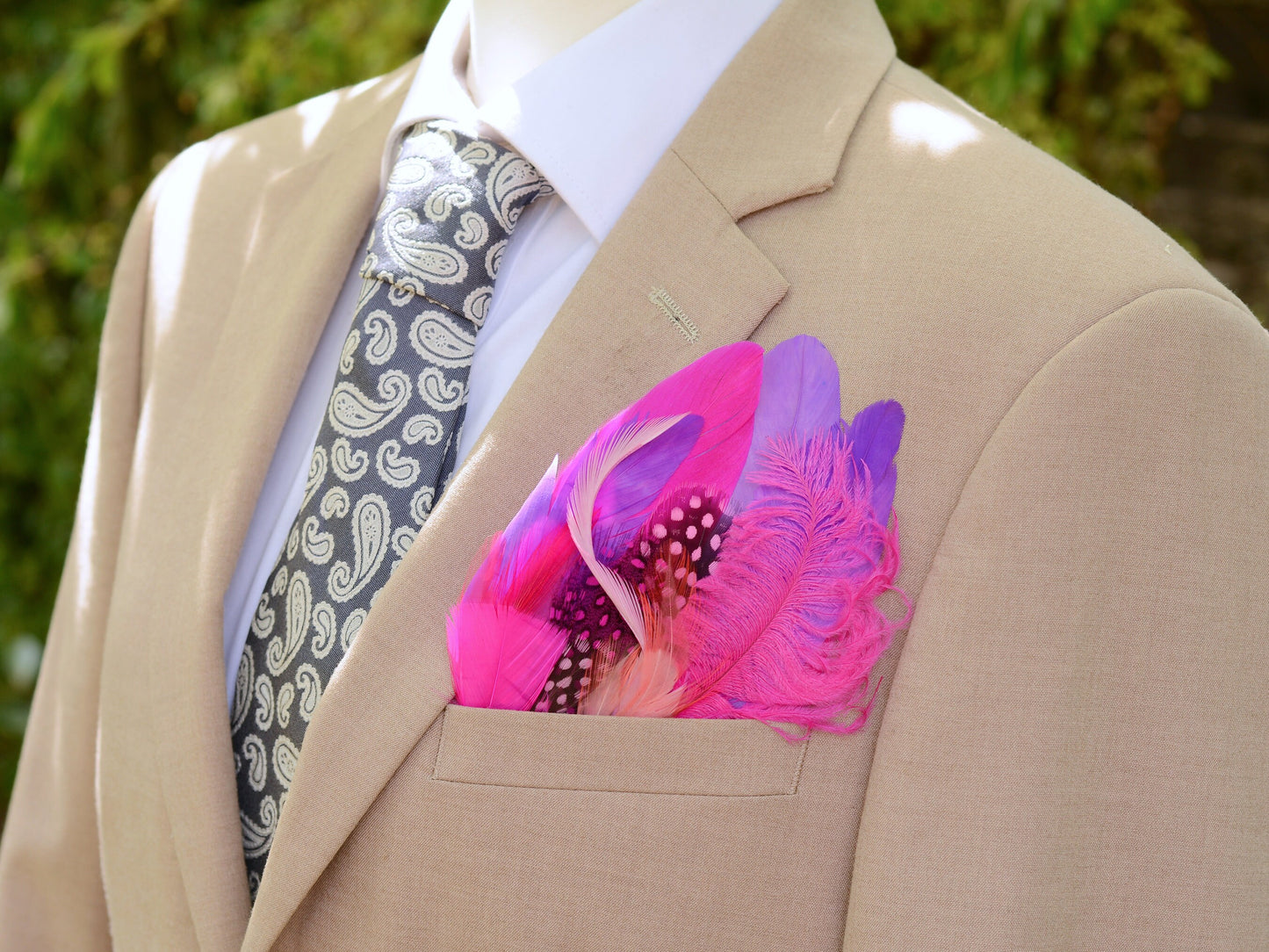 Vibrant Purple and Pink Feather Pocket Square No.265 | Suit Accessory | Feather Neck Tie | Grooms Outfit | Groomsmen Gift | Wedding