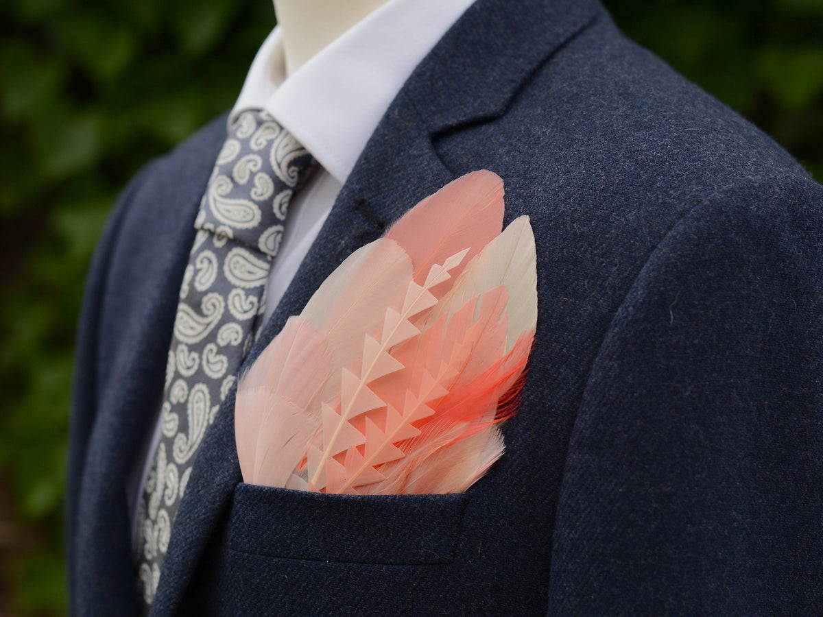 Ombre Ivory and Blush Pink Feather Pocket Square No.273 | Suit Accessory | Feather Neck Tie | Grooms Outfit | Groomsmen Gift | Wedding