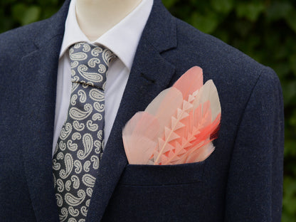 Ombre Ivory and Blush Pink Feather Pocket Square No.273 | Suit Accessory | Feather Neck Tie | Grooms Outfit | Groomsmen Gift | Wedding