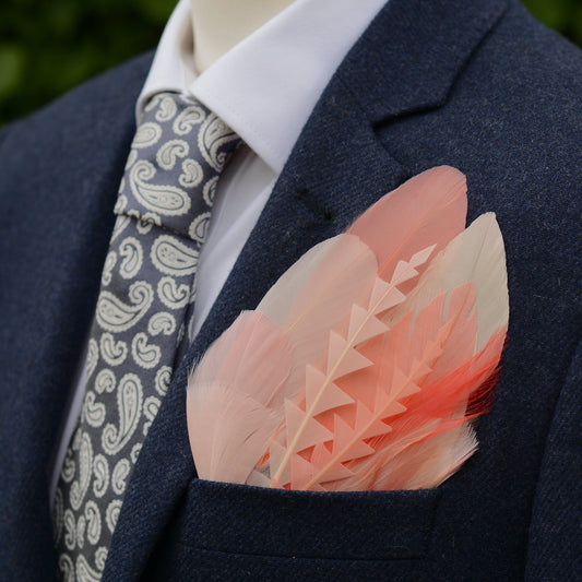 Ombre Ivory and Blush Pink Feather Pocket Square No.273 | Suit Accessory | Feather Neck Tie | Grooms Outfit | Groomsmen Gift | Wedding