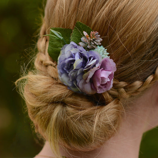 Flower Hair Clip in Violet Blue and Purple | Silk Flower Hair Clip | Bridal Hair Clip | Bridesmaids Hair Clip | Flower Girl