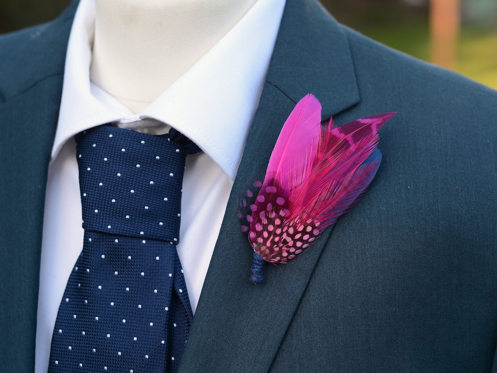 Hot Pink and Navy Blue Feather Lapel Pin | Pheasant Feather Boutonniere | Feather Brooch | Feather Hat Pin