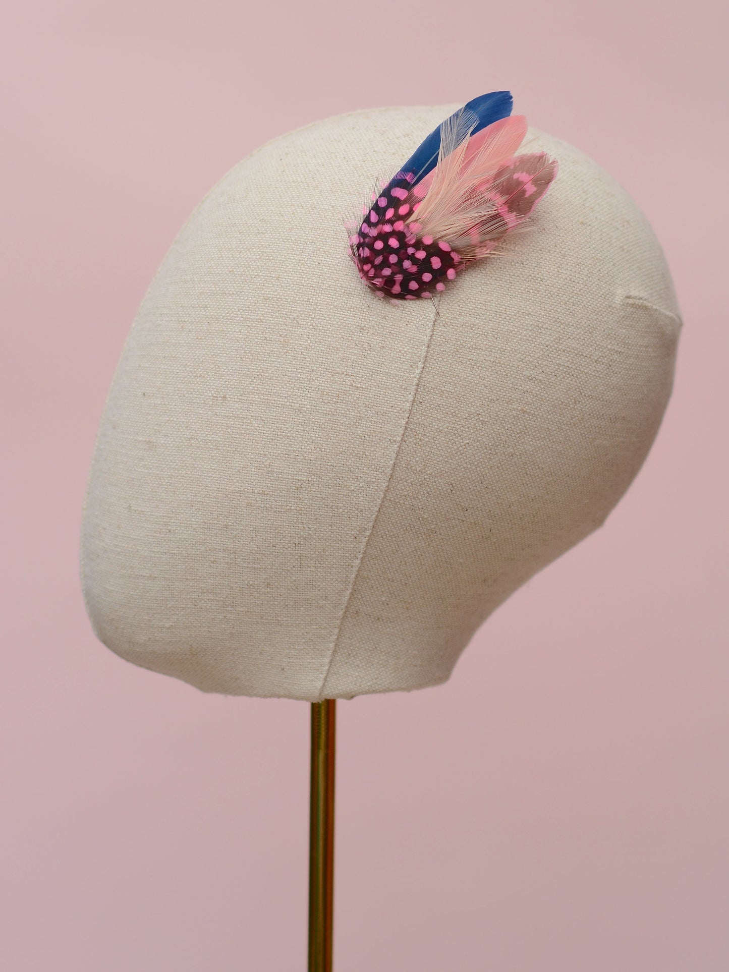 Small Feather Hair Clip in Navy and Pink