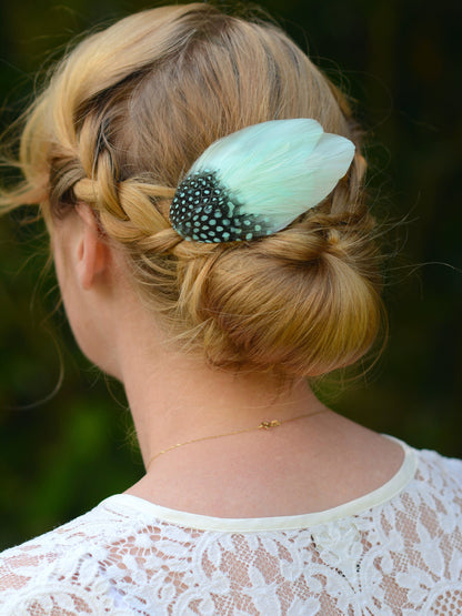 Feather Fascinator in Mint Green and Polka Dot | Mint Feather Hair Clip | Mint Feather Headpiece | Wedding Fascinator | Bridal Headpiece