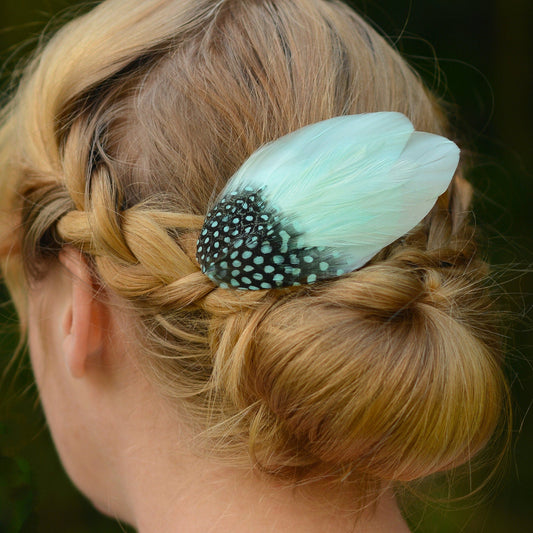 Feather Fascinator in Mint Green and Polka Dot | Mint Feather Hair Clip | Mint Feather Headpiece | Wedding Fascinator | Bridal Headpiece