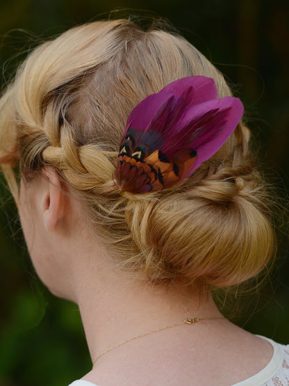 Plum and Copper Pheasant Feather Hair Clip No.20, Feather Fascinator, Wedding Hair Clip