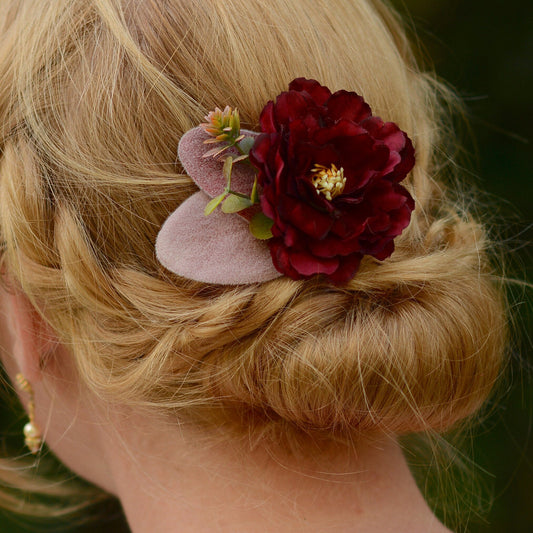 Burgundy Peony Flower Hair Clip | Silk Flower Hair Clip | Bridal Hair Clip | Bridesmaids Hair Clip | Floral Headpiece