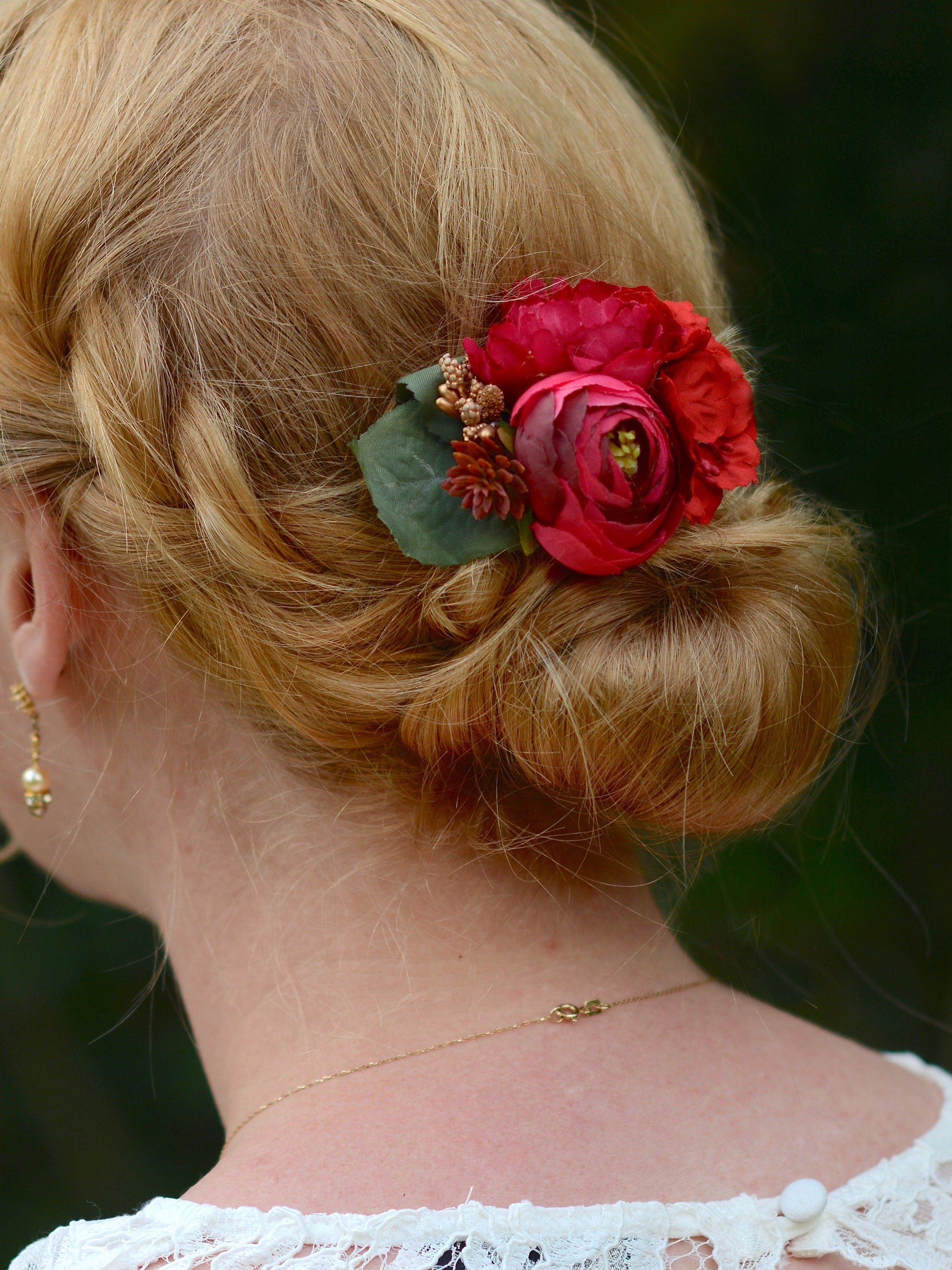 Red and Gold Ranunculus Hair Clip | Silk Flower Hair Clip | Bridal Hair Clip | Bridesmaids Hair Clip | Floral Headpiece