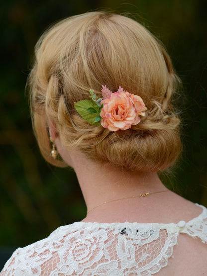 Pink Peony and Rose Flower Hair Clip | Pink Flower Hair Clip | Blossom Hair Clip | Bridesmaids Hair Clip | Bridal Hair Clip