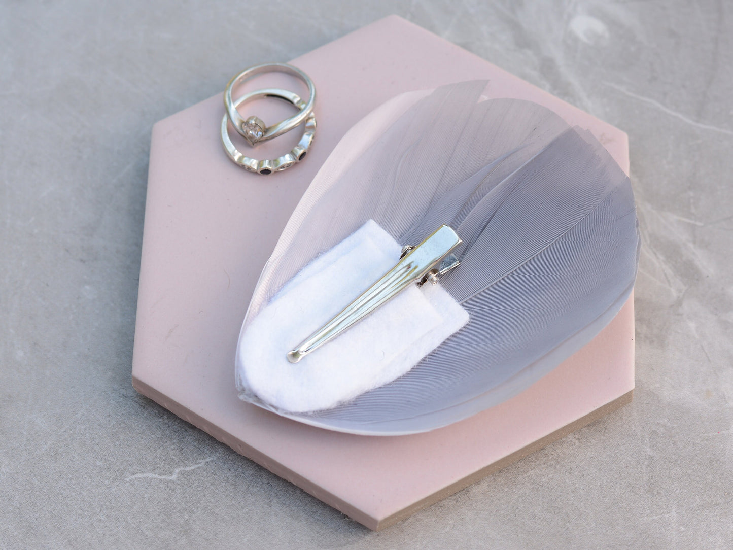 Feather Hair Clip in Grey and Blush Pink | Feather Fascinator | Feather Headpiece | Bridal Hair Clip | Bridesmaids Hair Clip