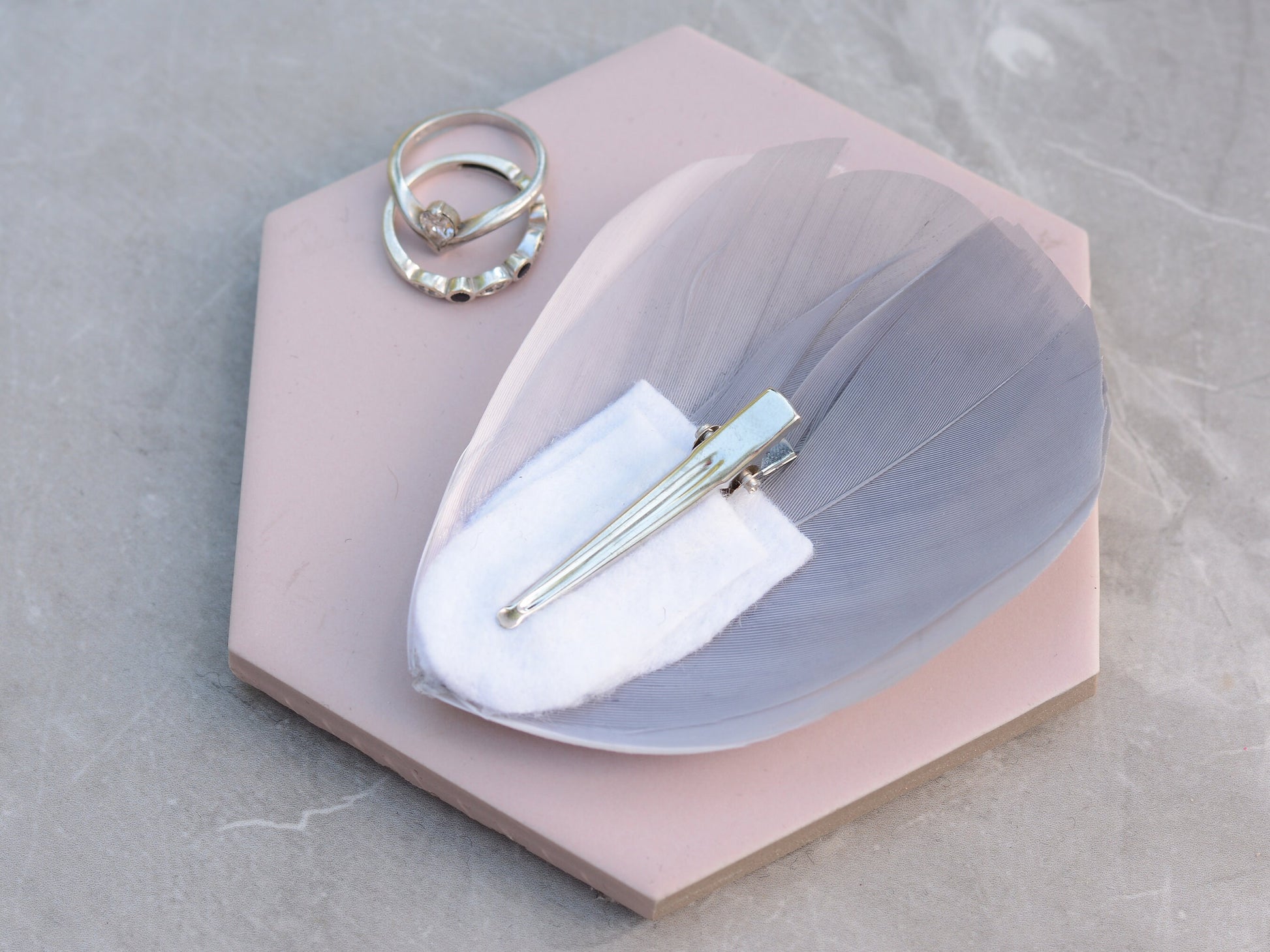 Feather Hair Clip in Grey and Blush Pink | Feather Fascinator | Feather Headpiece | Bridal Hair Clip | Bridesmaids Hair Clip