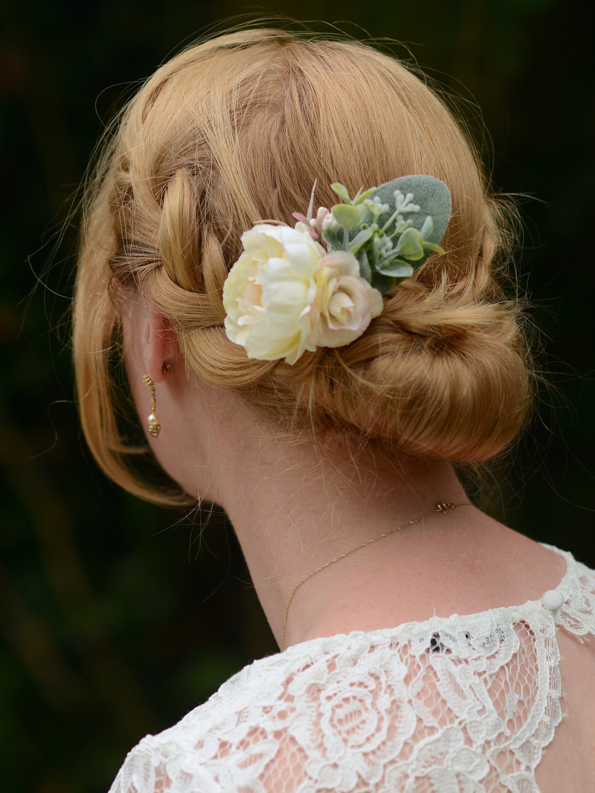 Ivory Peony Flower Hair Clip with Eucalyptus | Bridesmaids Hair Clip | Bridal Hair Clip | Flower Bun Clip | Pink Hair Clip