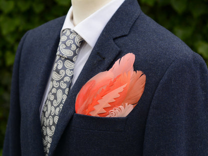 Ombre Flamingo, Coral and Blush Pink Feather Pocket Square No.278 | Suit Accessory | Feather Neck Tie | Grooms Outfit | Groomsmen | Wedding