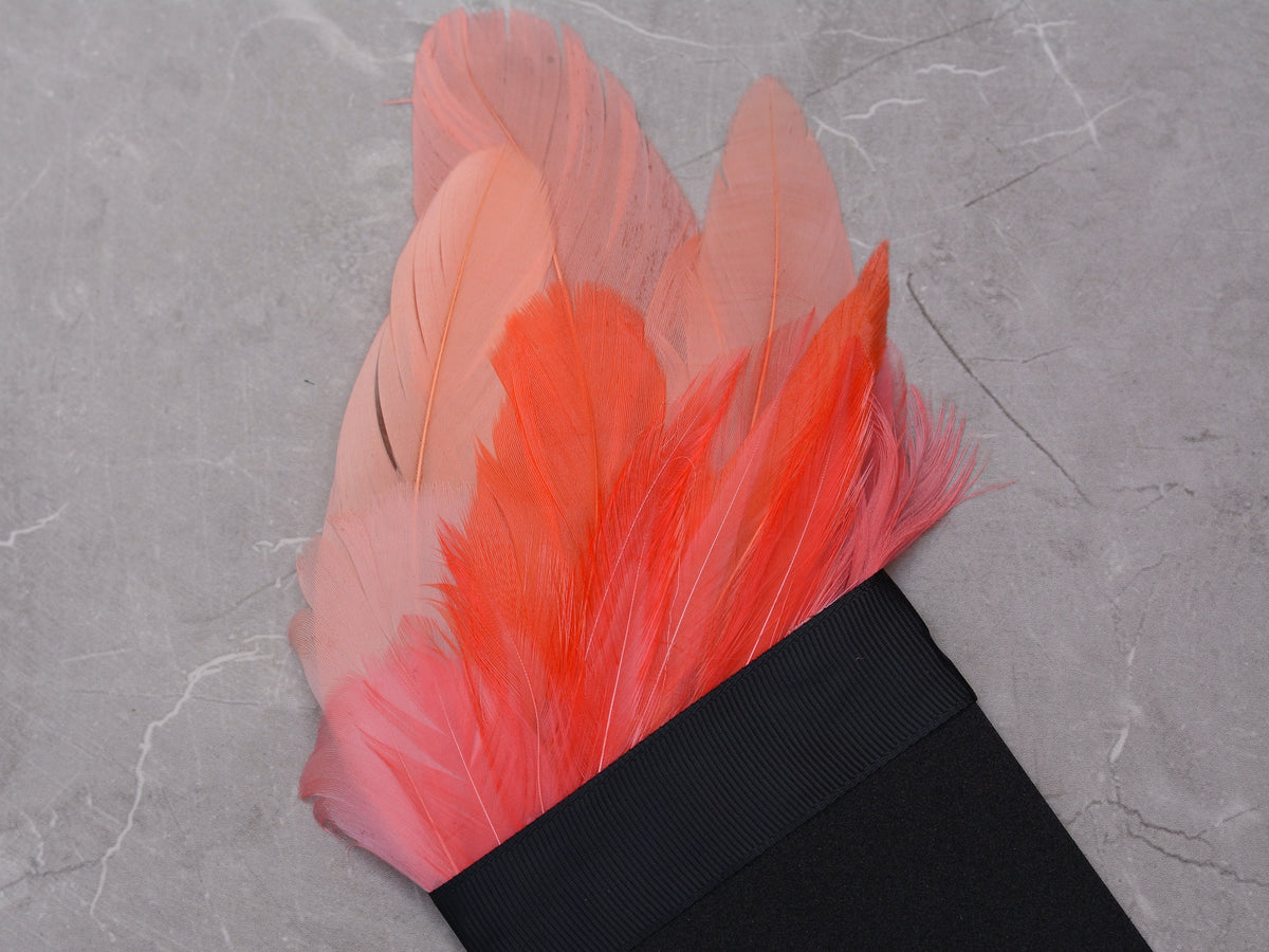 Ombre Flame, Coral and Blush Pink Feather Pocket Square No.276 | Suit Accessory | Feather Neck Tie | Grooms Outfit | Groomsmen | Wedding