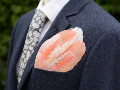 Ombre Ivory and Blush Pink Feather Pocket Square No.277 | Suit Accessory | Feather Neck Tie | Grooms Outfit | Groomsmen Gift | Wedding