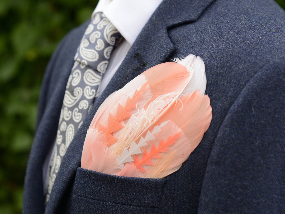 Ombre Ivory and Blush Pink Feather Pocket Square No.277 | Suit Accessory | Feather Neck Tie | Grooms Outfit | Groomsmen Gift | Wedding
