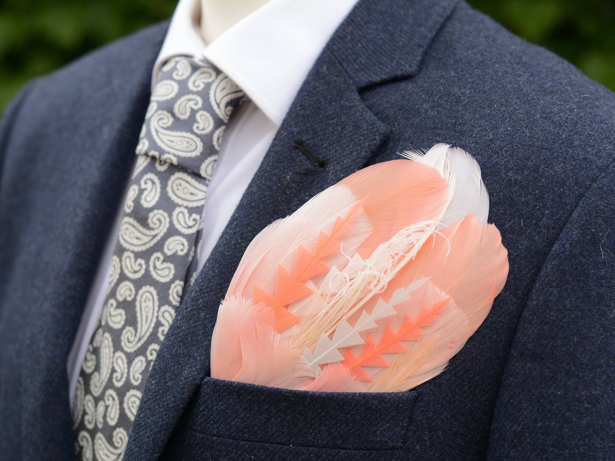 Ombre Ivory and Blush Pink Feather Pocket Square No.277 | Suit Accessory | Feather Neck Tie | Grooms Outfit | Groomsmen Gift | Wedding
