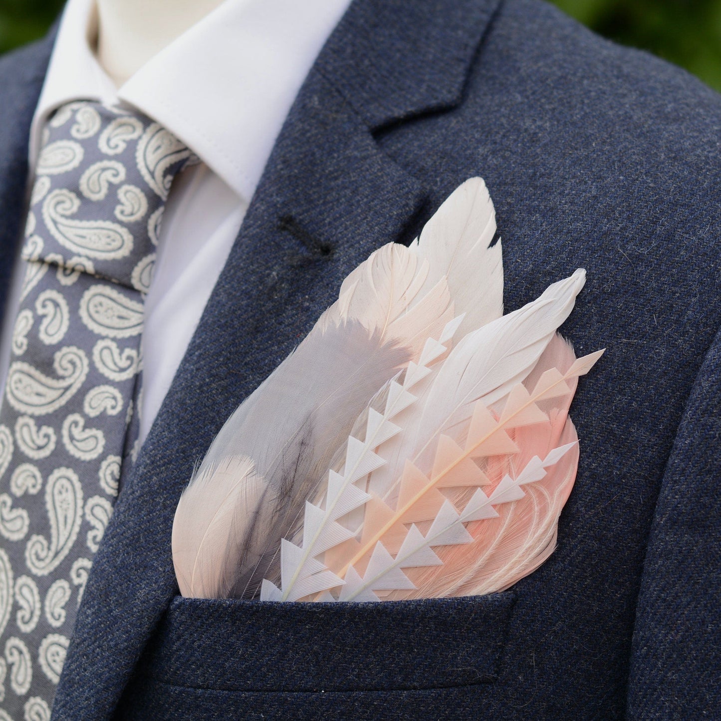 Ombre Grey and Blush Pink Feather Pocket Square No.271 | Suit Accessory | Feather Neck Tie | Grooms Outfit | Groomsmen Gift | Wedding
