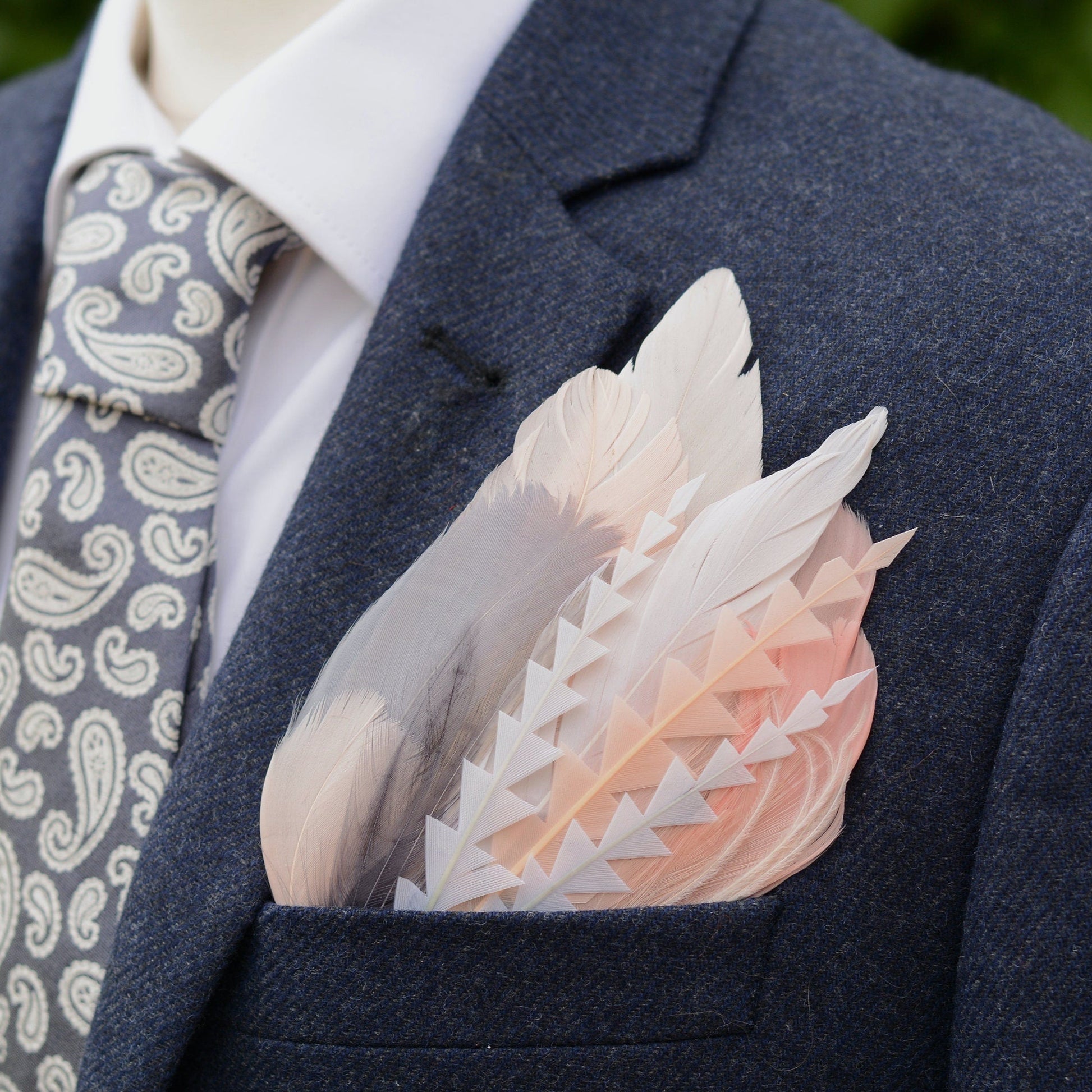 Ombre Grey and Blush Pink Feather Pocket Square No.271 | Suit Accessory | Feather Neck Tie | Grooms Outfit | Groomsmen Gift | Wedding
