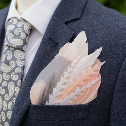 Ombre Grey and Blush Pink Feather Pocket Square No.271 | Suit Accessory | Feather Neck Tie | Grooms Outfit | Groomsmen Gift | Wedding