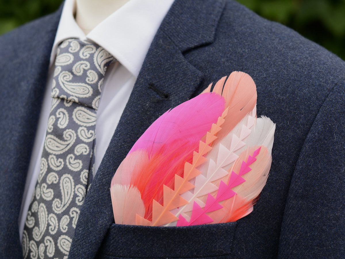 Ombre Magenta, Coral and Blush Pink Feather Pocket Square No.275 | Suit Accessory | Feather Neck Tie | Grooms Outfit | Groomsmen | Wedding