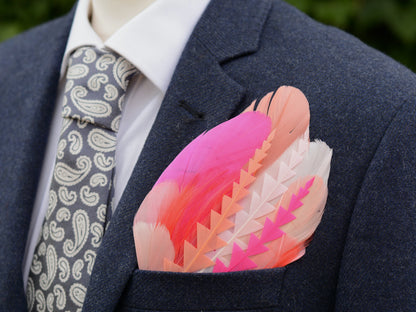 Ombre Magenta, Coral and Blush Pink Feather Pocket Square No.275 | Suit Accessory | Feather Neck Tie | Grooms Outfit | Groomsmen | Wedding