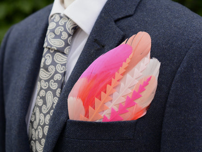 Ombre Magenta, Coral and Blush Pink Feather Pocket Square No.275 | Suit Accessory | Feather Neck Tie | Grooms Outfit | Groomsmen | Wedding