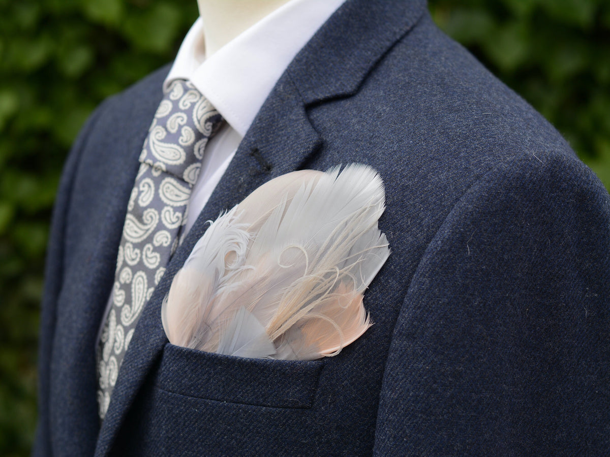Ombre Ombre Grey and Blush Pink Feather Pocket Square No.270 | Suit Accessory | Feather Neck Tie | Grooms Outfit | Groomsmen Gift | Wedding