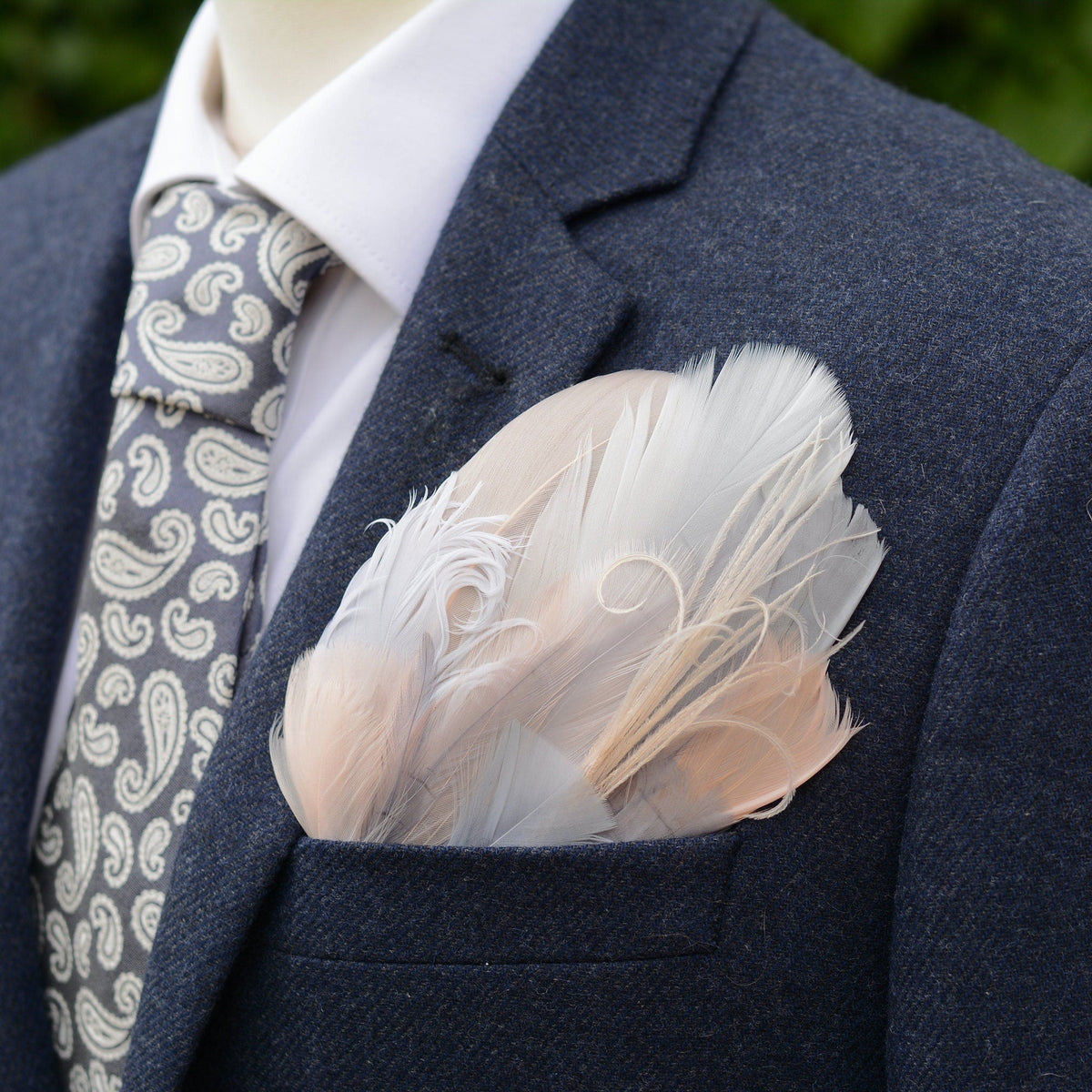 Ombre Ombre Grey and Blush Pink Feather Pocket Square No.270 | Suit Accessory | Feather Neck Tie | Grooms Outfit | Groomsmen Gift | Wedding