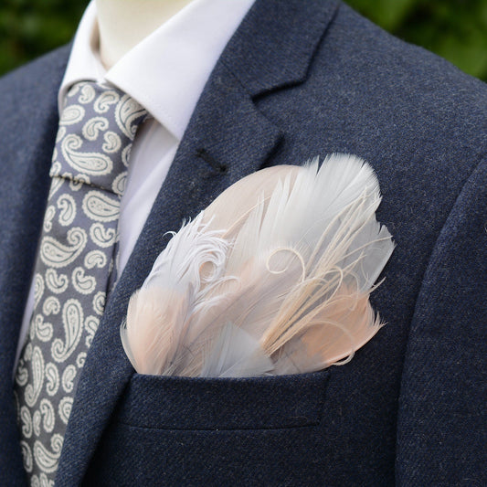 Ombre Ombre Grey and Blush Pink Feather Pocket Square No.270 | Suit Accessory | Feather Neck Tie | Grooms Outfit | Groomsmen Gift | Wedding