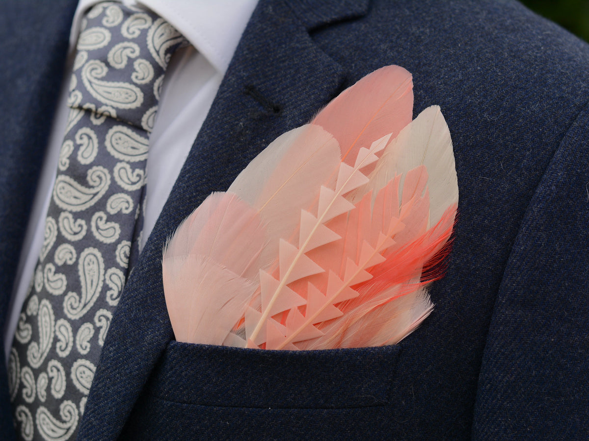 Ombre Ivory and Blush Pink Feather Pocket Square No.273 | Suit Accessory | Feather Neck Tie | Grooms Outfit | Groomsmen Gift | Wedding