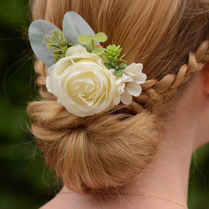 Flower Hair Clip in Ivory Rose and Anemone, Bridesmaids Hair Clip, Bridal Hair Clip