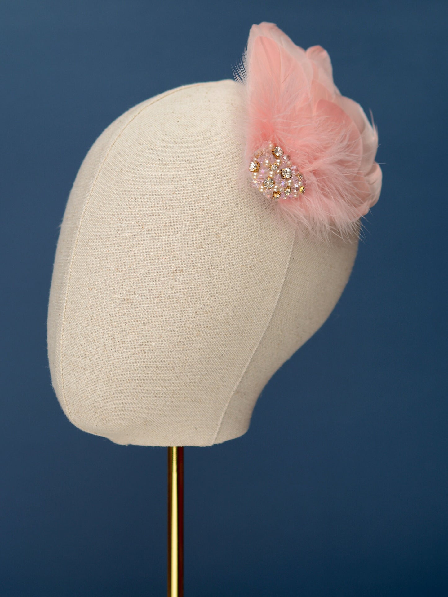 Vintage Pink Feather Headpiece with Pearl and Rhinestone Embellishment | Pink Feather Hair Clip | Pink Feather Fascinator | Bridal Headpiece