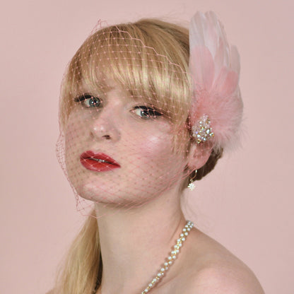 Vintage Pink Feather Headpiece with Pearl and Rhinestone Embellishment | Pink Feather Hair Clip | Pink Feather Fascinator | Bridal Headpiece