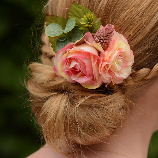 Vintage Pink Roses Flower Hair Clip | Silk Flower Hair Clip | Bridal Hair Clip | Bridesmaids Hair Clip | Flower Girl