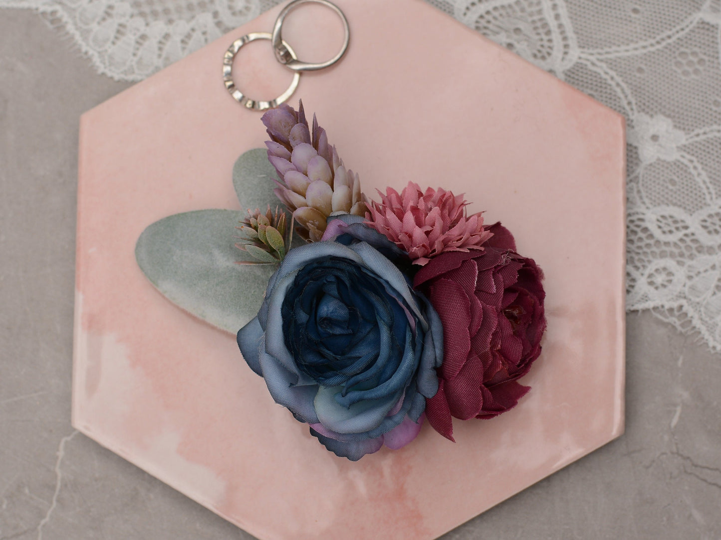 Flower Hair Clip in Plum and Navy Blue | Silk Flower Hair Clip | Bridal Hair Clip | Bridesmaids Hair Clip | Flower Girl