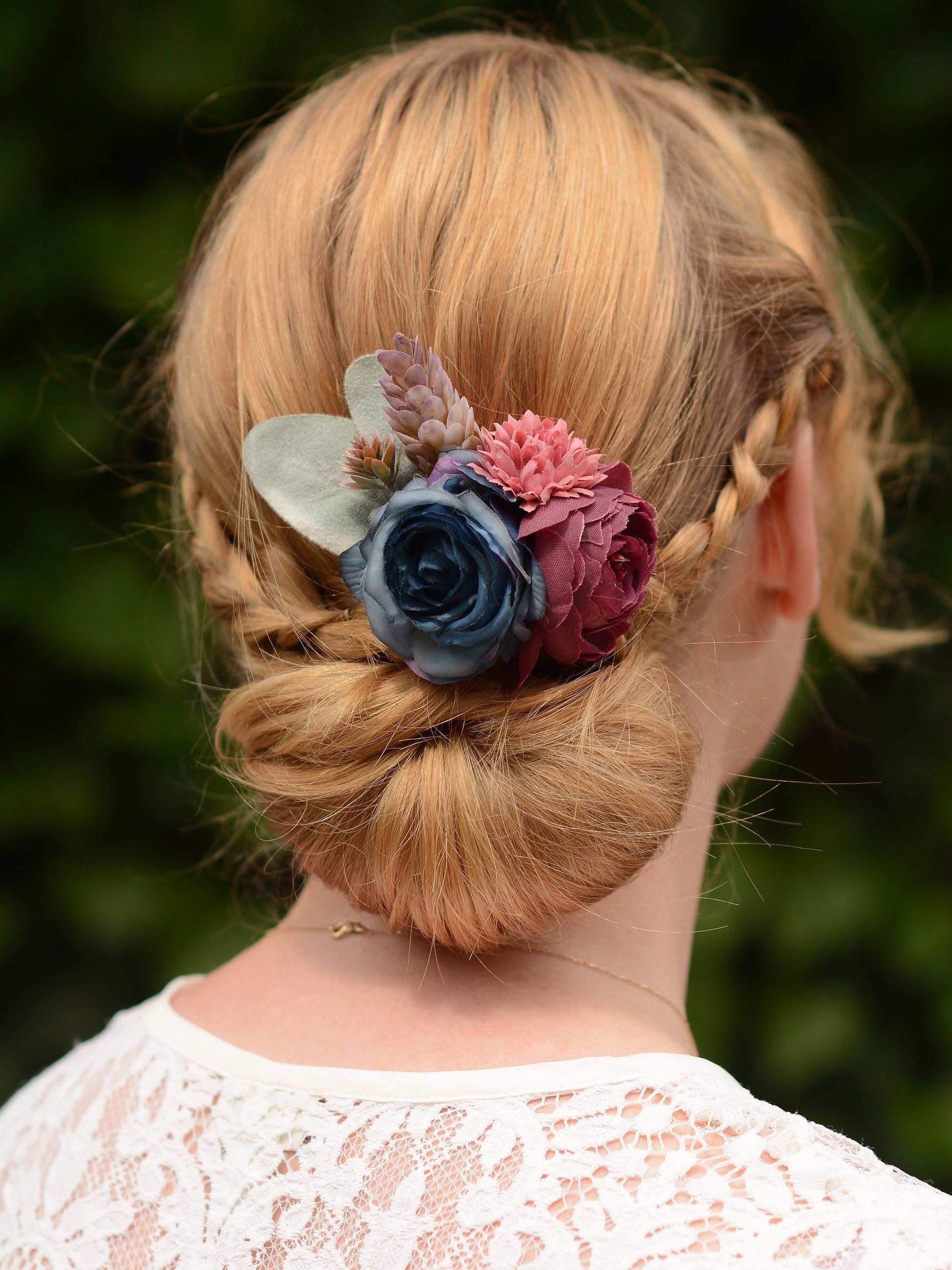 Flower Hair Clip in Plum and Navy Blue | Silk Flower Hair Clip | Bridal Hair Clip | Bridesmaids Hair Clip | Flower Girl