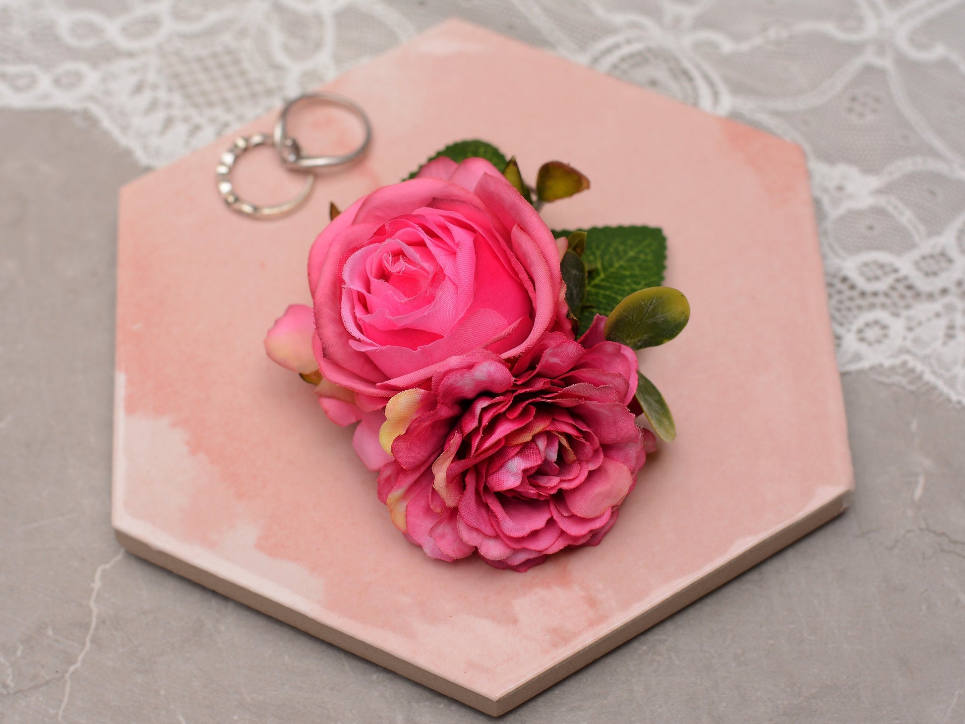 Bright Pink Rose and Peony Flower Hair Clip | Silk Flower Hair Clip | Bridal Hair Clip | Bridesmaids Hair Clip | Flower Girl