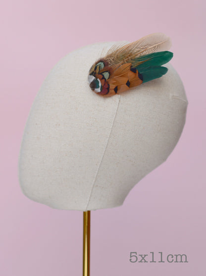 Bottle Green and Copper Pheasant Feather Hair Clip | Feather Fascinator | Bridal | Bridesmaid Hair Clip | Wedding Fascinator