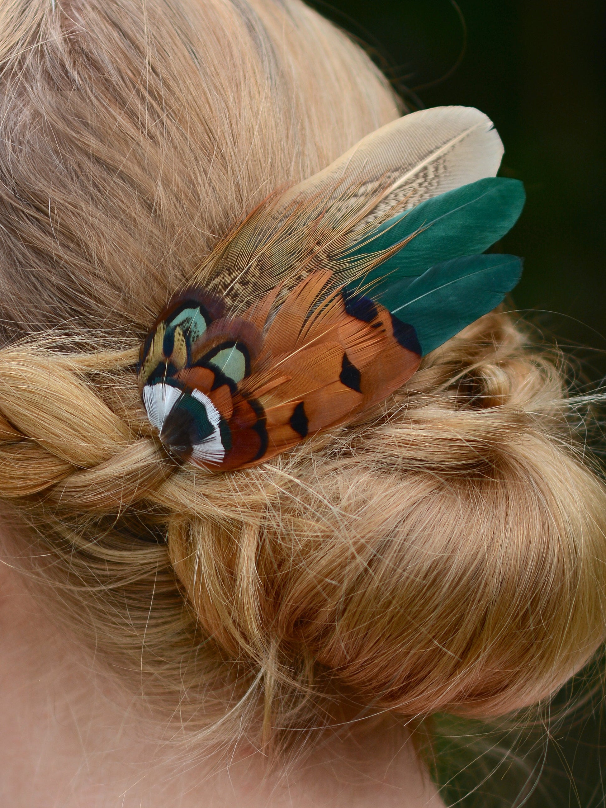 Bottle Green and Copper Pheasant Feather Hair Clip | Feather Fascinator | Bridal | Bridesmaid Hair Clip | Wedding Fascinator