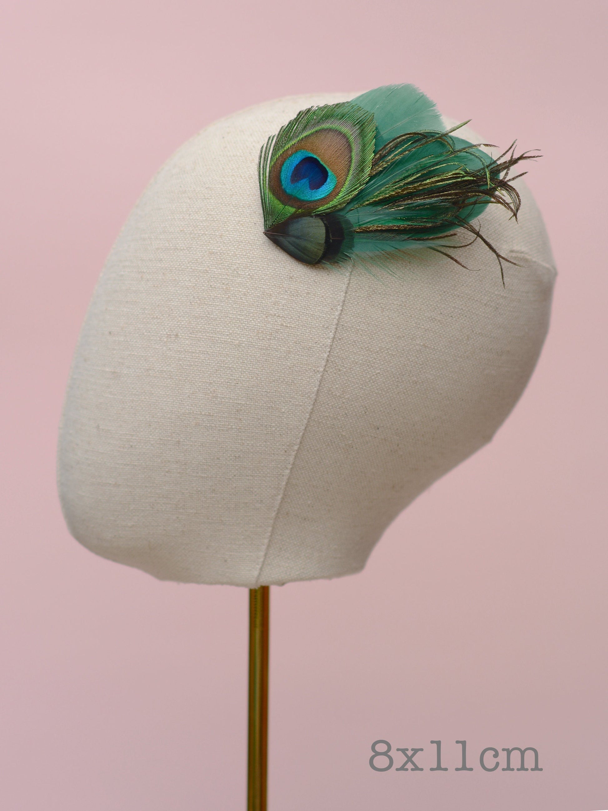 Green Peacock Feather Hair Clip Fascinator, Peacock Feather Headpiece