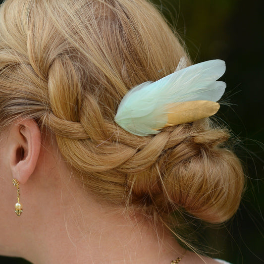 Mint and Gold Feather Fascinator Hair Clip | Blush Feather Hair Clip | Blush Feather Headpiece | Wedding Fascinator | Bridal Headpiece