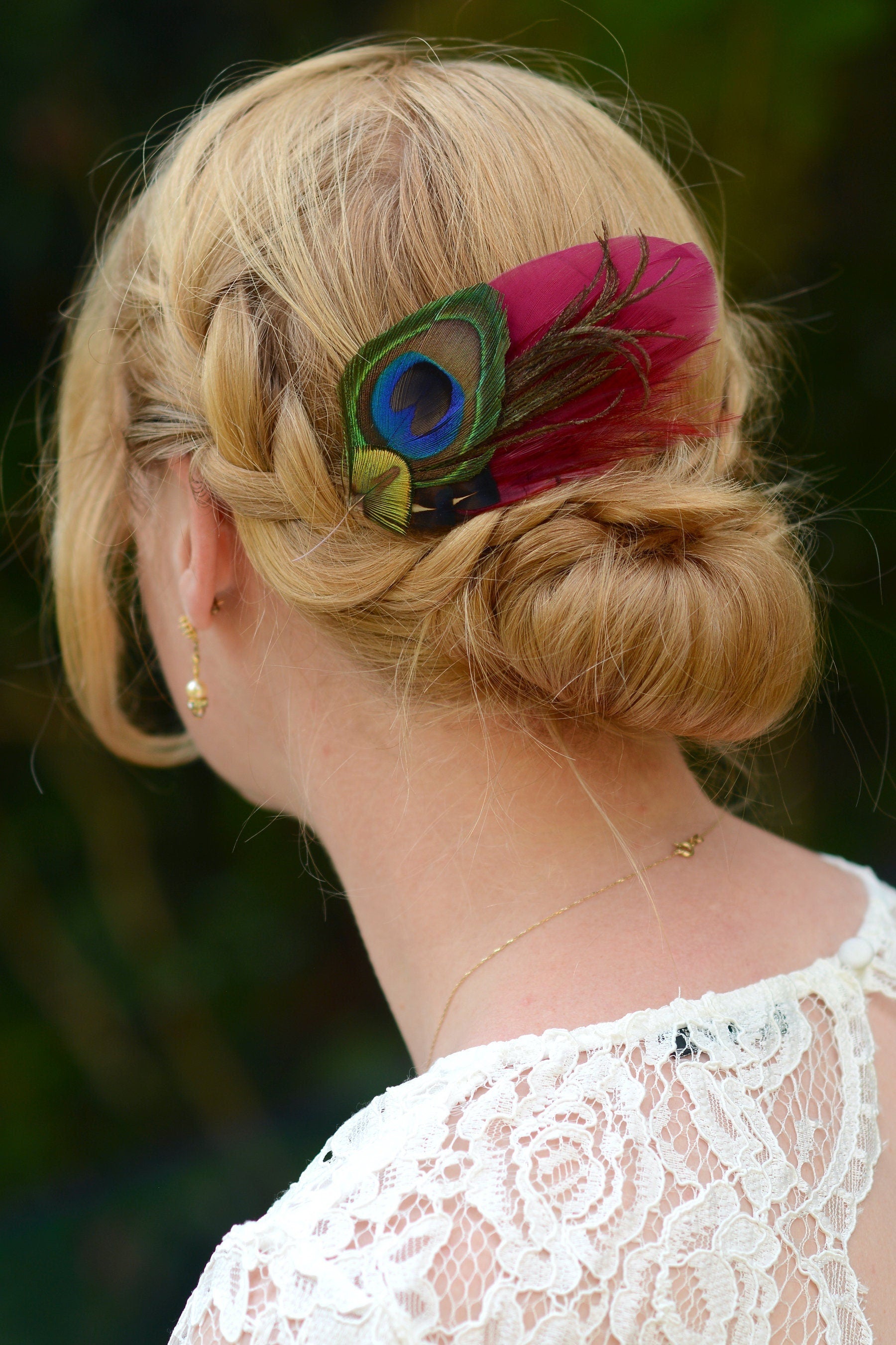 Burgundy and Peacock Feather Hair Clip | Peacock Feather Fascinator | Peacock Feather Headpiece | Bridal Hair Clip | Bridesmaid Hair Clip