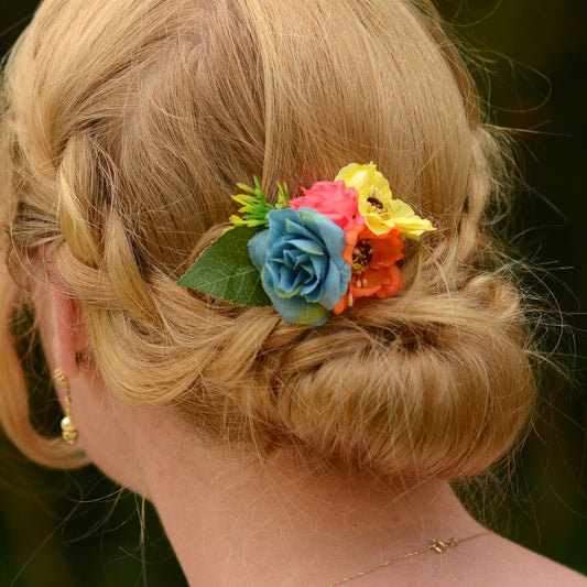 Rose Hair Clip in Pink, Yellow, Blue and Orange | Silk Flower Hair Clip | Bridal Hair Clip | Bridesmaids Hair Clip | Flower Girl Hair Clip